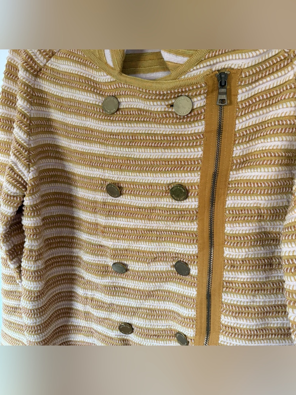 Tory Burch Mustard Yellow Knit Asymmetrical Zip Cardigan Sweater M Style 111235 - Picture 3 of 9